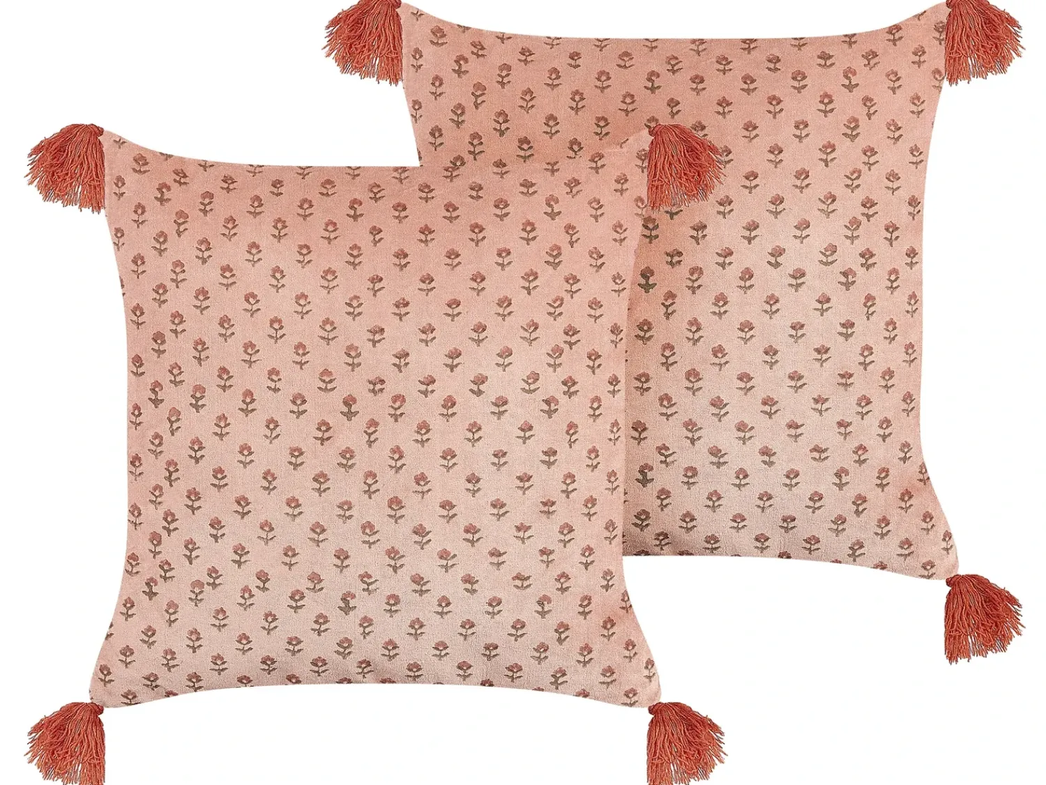 New Beliani Set di 2 cuscini RUMHORA Velluto 45 x 45 cm Trama floreale Rosa