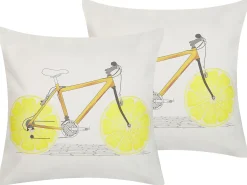 Best Beliani Set di 2 cuscini RUSCUS Cotone 45 x 45 cm Bianco Trama astratta Bianco Giallo Grigio Marrone