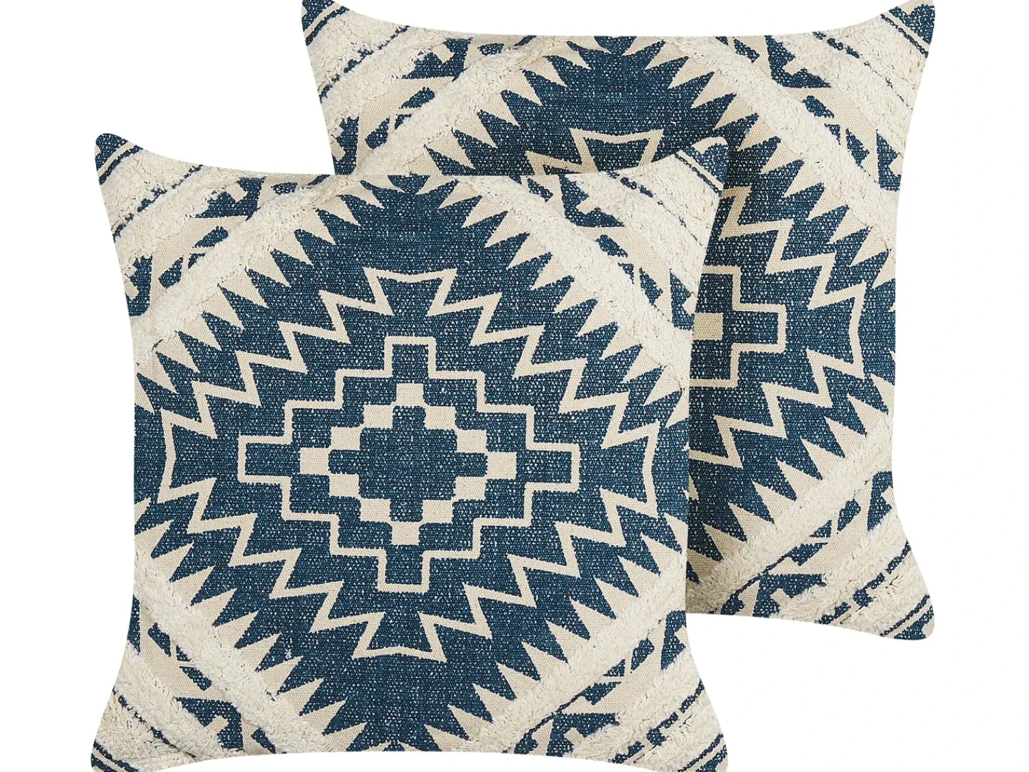 Clearance Beliani Set di 2 cuscini SAFI Cotone 50 x 50 cm Blu Trama geometrica Beige Blu