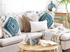 Clearance Beliani Set di 2 cuscini SAFI Cotone 50 x 50 cm Blu Trama geometrica Beige Blu