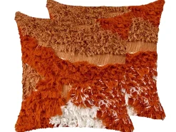 Discount Beliani Set di 2 cuscini SAGENIA Cotone 45 x 45 cm Arancione Trama astratta Arancione Rosso