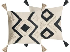Outlet Beliani Set di 2 cuscini SARACA Cotone 45 x 45 cm Nero/Beige Trama geometrica Beige Nero