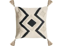 Outlet Beliani Set di 2 cuscini SARACA Cotone 45 x 45 cm Nero/Beige Trama geometrica Beige Nero