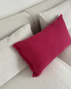 New Beliani Set di 2 cuscini SASSAFRAS Lino 30 x 45 cm Bordeaux Tinta unita Rosso