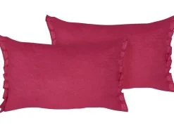 New Beliani Set di 2 cuscini SASSAFRAS Lino 30 x 45 cm Bordeaux Tinta unita Rosso