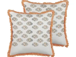 Hot Beliani Set di 2 cuscini SATIVUS Cotone 45 x 45 cm Arancione Trama floreale Bianco Arancione Grigio