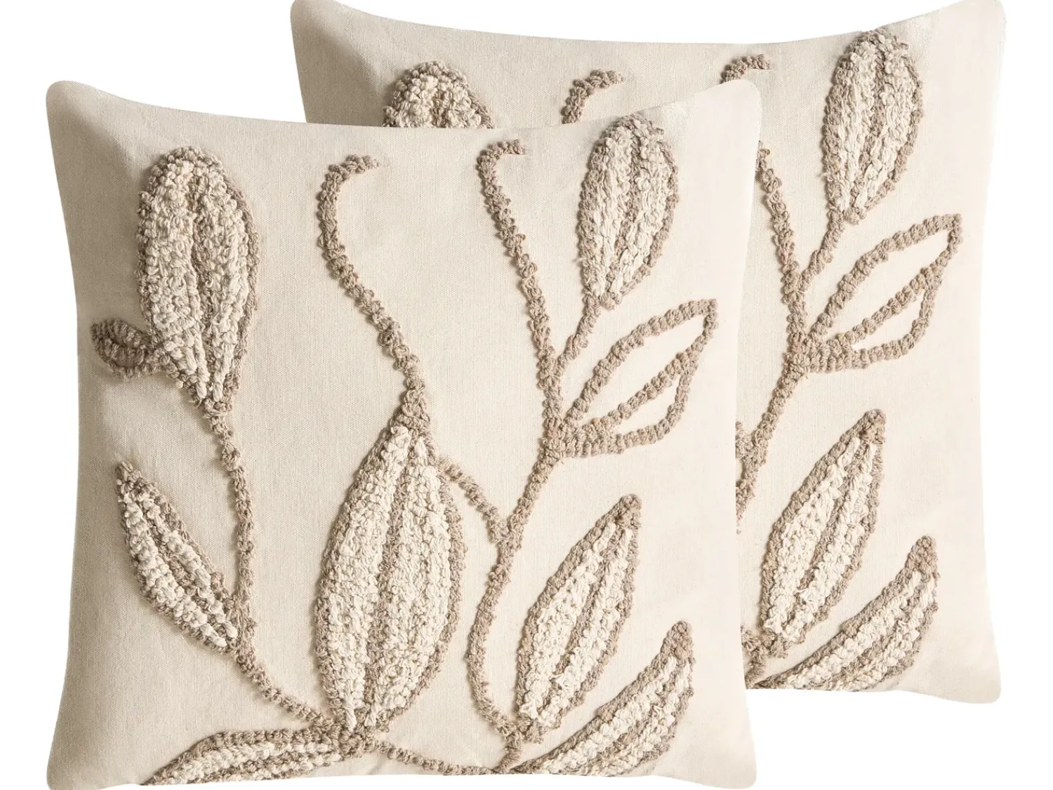 Best Beliani Set di 2 cuscini SAVINA Cotone 45 x 45 cm Bianco Trama floreale Bianco Beige