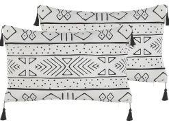 Outlet Beliani Set di 2 cuscini SCHEFFLERA Velluto Bianco Trama geometrica Bianco Nero