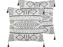 Hot Beliani Set di 2 cuscini SCHEFFLERA Velluto Bianco Trama geometrica Bianco Nero