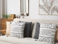 Hot Beliani Set di 2 cuscini SCHEFFLERA Velluto Bianco Trama geometrica Bianco Nero
