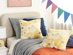 Outlet Beliani Set di 2 cuscini SCIRPUS Cotone 45 x 45 cm Giallo Trama floreale Bianco Giallo Grigio