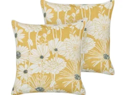 Outlet Beliani Set di 2 cuscini SCIRPUS Cotone 45 x 45 cm Giallo Trama floreale Bianco Giallo Grigio