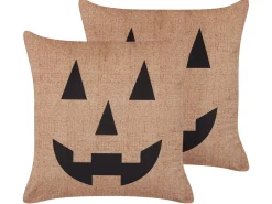 Sale Beliani Set di 2 cuscini SEBES Velluto 45 x 45 cm Beige Trama astratta Beige Nero
