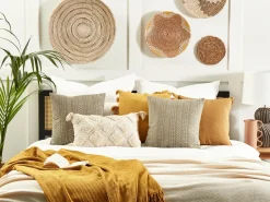 Outlet Beliani Set di 2 cuscini SENECIO Cotone 45 x 45 cm Beige Trama geometrica Bianco Beige