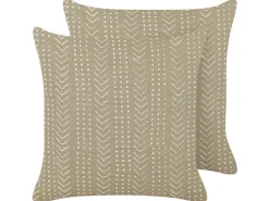 Outlet Beliani Set di 2 cuscini SENECIO Cotone 45 x 45 cm Beige Trama geometrica Bianco Beige