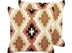 Best Beliani Set di 2 cuscini SERAMPORE Cotone 50 x 50 cm Multicolore Trama geometrica Beige Bianco Marrone Nero Multicolore