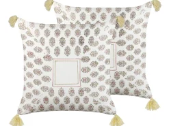 Discount Beliani Set di 2 cuscini SETOSA Cotone 45 x 45 cm Multicolore Trama geometrica Bianco Giallo Rosa Verde Multicolore