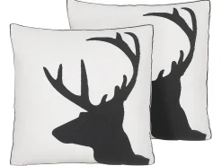 Hot Beliani Set di 2 cuscini SHADRACK Cotone 45 x 45 cm Bianco Modello natalizio Bianco Nero