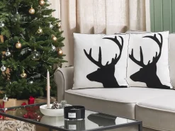 Hot Beliani Set di 2 cuscini SHADRACK Cotone 45 x 45 cm Bianco Modello natalizio Bianco Nero