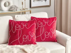 Sale Beliani Set di 2 cuscini SIDERASIS Velluto 45 x 45 cm Rosso Scritta Bianco Rosso
