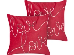 Sale Beliani Set di 2 cuscini SIDERASIS Velluto 45 x 45 cm Rosso Scritta Bianco Rosso