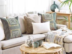 Beliani Set di 2 cuscini SIDI Cotone 50 x 50 cm Blu Trama geometrica Bianco Blu Giallo Multicolore