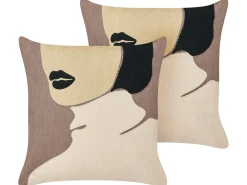 Best Beliani Set di 2 cuscini SILPHIUM Cotone 45 x 45 cm Marrone Trama astratta Beige Marrone Nero