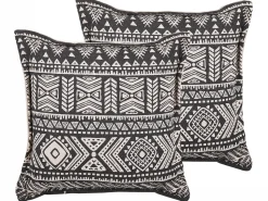 Clearance Beliani Set di 2 cuscini SIRVAN Cotone 45 x 45 cm Nero Trama geometrica Beige Nero