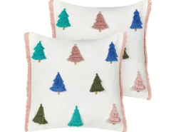 Hot Beliani Set di 2 cuscini SKIMMIA Cotone 45 x 45 cm Bianco Modello natalizio Bianco Blu Rosa Verde