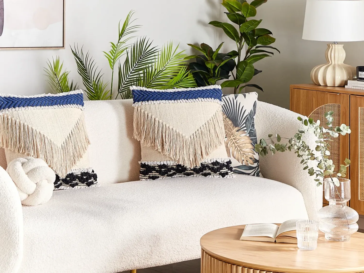 Best Beliani Set di 2 cuscini SOFCA Cotone 45 x 45 cm Beige Trama geometrica Beige Blu