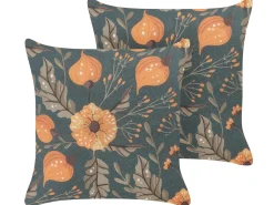 Sale Beliani Set di 2 cuscini SOTOL 45 x 45 cm Multicolore Trama floreale Arancione Grigio Verde Multicolore