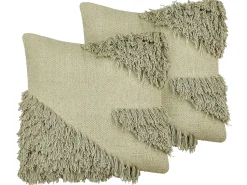 Discount Beliani Set di 2 cuscini SOURWOOD Cotone 45 x 45 cm chiaro Trama geometrica Verde
