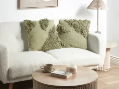 Discount Beliani Set di 2 cuscini SOURWOOD Cotone 45 x 45 cm chiaro Trama geometrica Verde