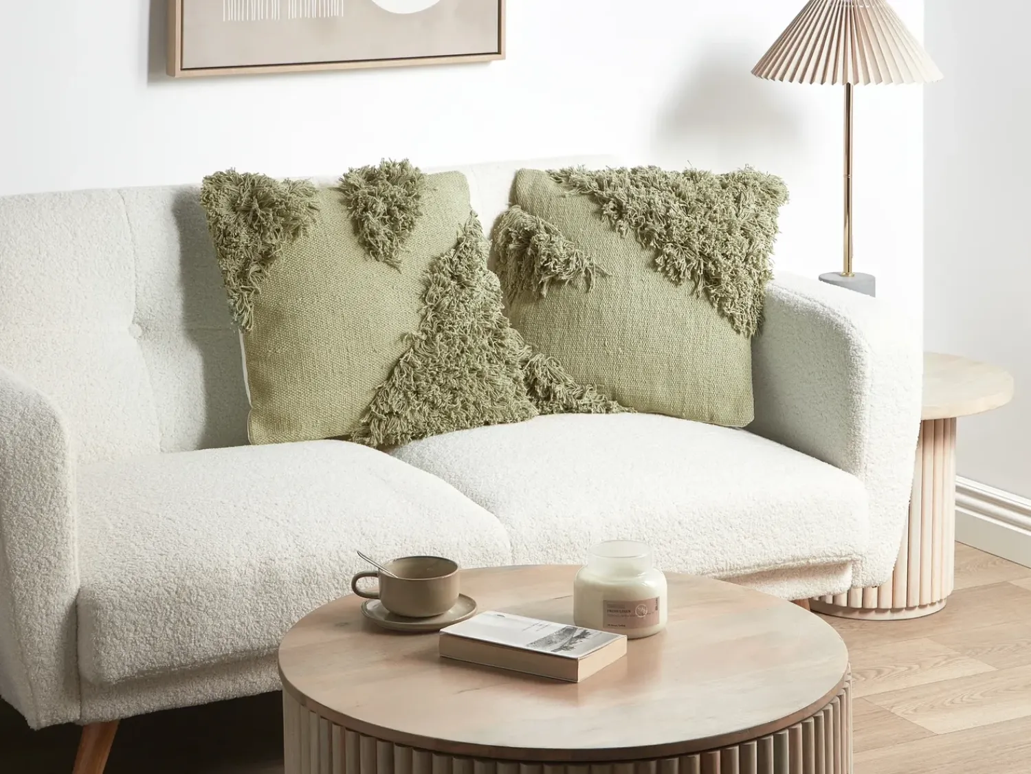 Discount Beliani Set di 2 cuscini SOURWOOD Cotone 45 x 45 cm chiaro Trama geometrica Verde