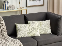 Clearance Beliani Set di 2 cuscini SPANDOREA Cotone 30 x 50 cm Verde Trama di piante Bianco Verde