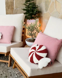 Sale Beliani Set di 2 cuscini SPIRAL CANDY Bouclé 35 x 58 cm Bianco Modello natalizio Bianco Rosso
