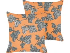 New Beliani Set di 2 cuscini SPIREA 45 x 45 cm Trama di piante Arancione Nero
