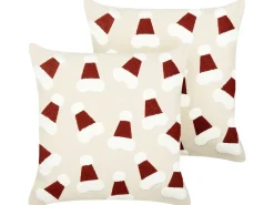 Online Beliani Set di 2 cuscini SUGARPLUM Cotone 45 x 45 cm Beige chiaro Modello natalizio Bianco Beige Rosso