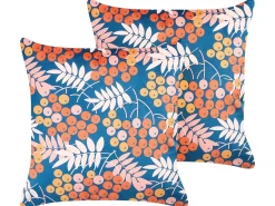 Clearance Beliani Set di 2 cuscini SUMAC Velluto 45 x 45 cm Multicolore Trama di piante Blu Multicolore