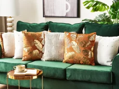 Outlet Beliani Set di 2 cuscini SUNFLOWER Velluto 45 x 45 cm Arancione Trama di piante Arancione Oro