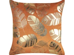 Outlet Beliani Set di 2 cuscini SUNFLOWER Velluto 45 x 45 cm Arancione Trama di piante Arancione Oro