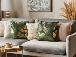 Sale Beliani Set di 2 cuscini SUNFLOWER Velluto 45 x 45 cm Verde scuro Trama di piante Oro Verde
