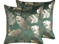 Sale Beliani Set di 2 cuscini SUNFLOWER Velluto 45 x 45 cm Verde scuro Trama di piante Oro Verde