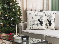 Outlet Beliani Set di 2 cuscini SVEN 45 x 45 cm Nero Modello natalizio Bianco Nero