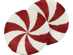 Outlet Beliani Set di 2 cuscini SWIRL CANDY Bouclé 40 x 40 cm Rosso Bianco Rosso