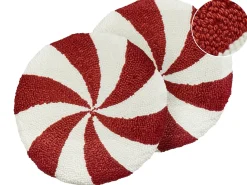 Outlet Beliani Set di 2 cuscini SWIRL CANDY Bouclé 40 x 40 cm Rosso Bianco Rosso