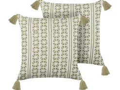Discount Beliani Set di 2 cuscini SYRINGA Cotone 45 x 45 cm Verde Trama geometrica Bianco Verde