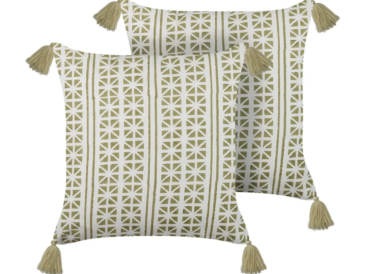 Discount Beliani Set di 2 cuscini SYRINGA Cotone 45 x 45 cm Verde Trama geometrica Bianco Verde
