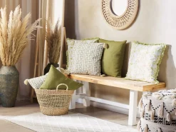 Discount Beliani Set di 2 cuscini SYRINGA Cotone 45 x 45 cm Verde Trama geometrica Bianco Verde