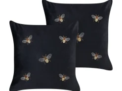 Outlet Beliani Set di 2 cuscini TALINUM Velluto 45 x 45 cm Nero Trama animale Bianco Giallo Marrone Nero